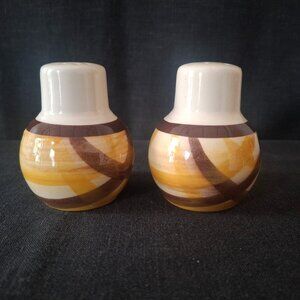 Vintage Vernon Kilns Dinnerware Organdie Brown Yellow Plaid Salt Pepper Shakers